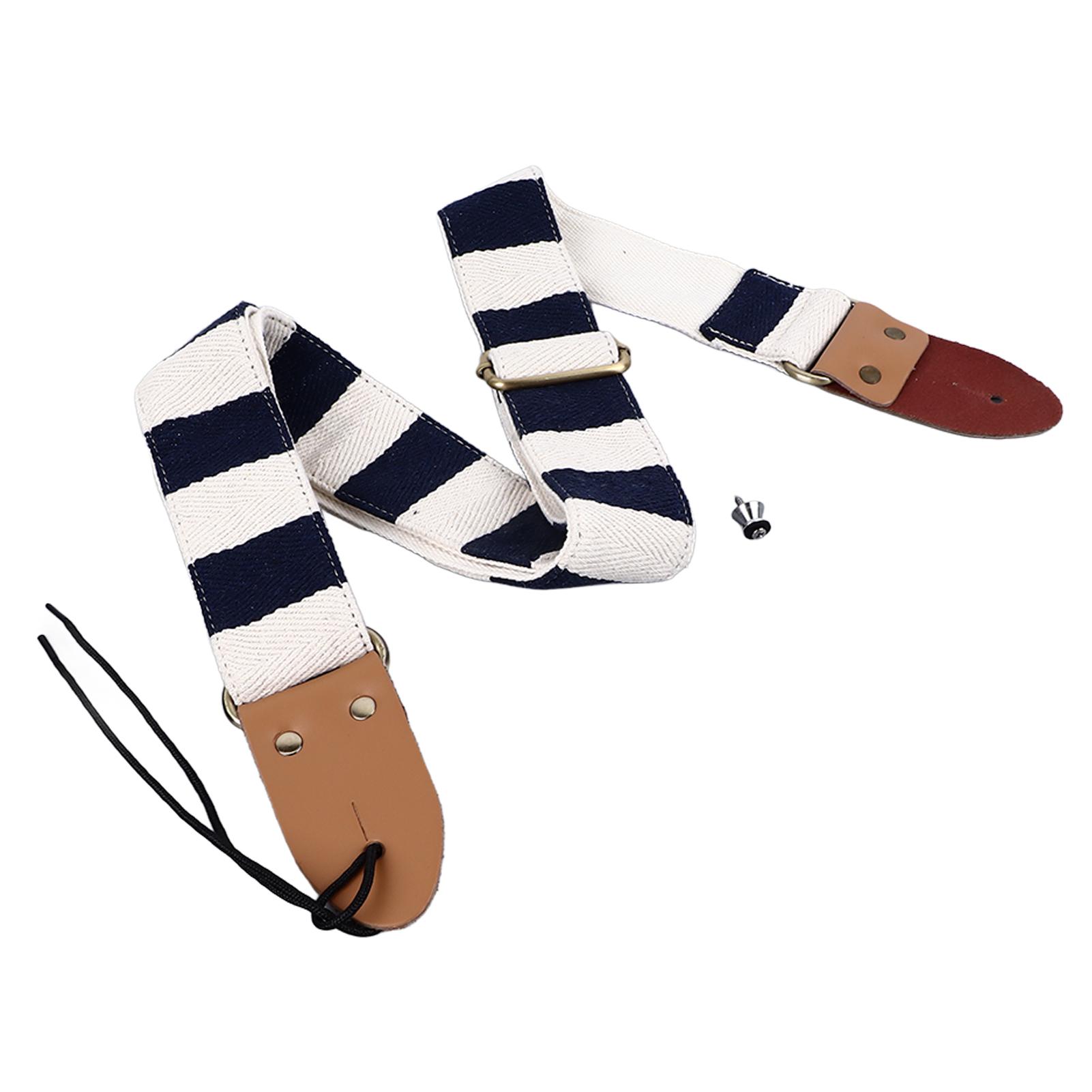 Гитарный ремень Стильный полосатый узор Утолщенный хлопок Кожа Регулируемый ремень для гитары и баса Синий
