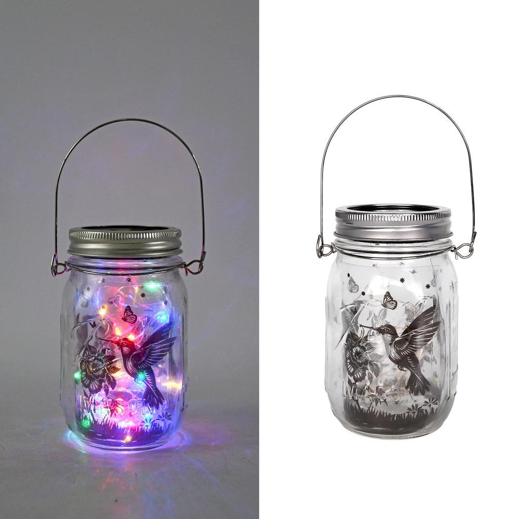 DIY Frosted Solar Mason Jar Lantern with Firefly Waterproof String Lights for Yard Lighting