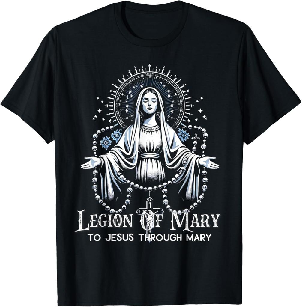 Min NEW LIMITED Legion Of Mary To Jesus Our Through Mary Lady Catholic T-Shirt