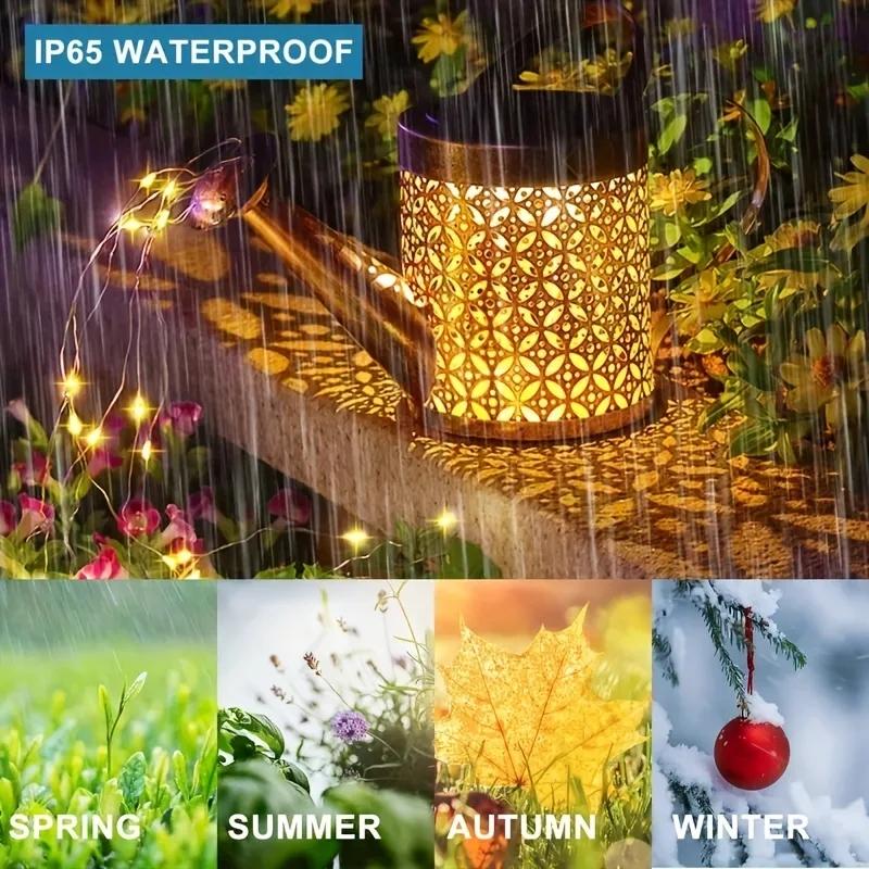 Solar Watering Can Light Retro Metal Lantern Outdoor Waterproof Shower Lights Hanging Star LED Fairy for Garden Decoration Pond