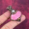 Thulite Pendant Gemstone Jewelry Copper Wire Wrapped Rainbow Moonstone Pendant