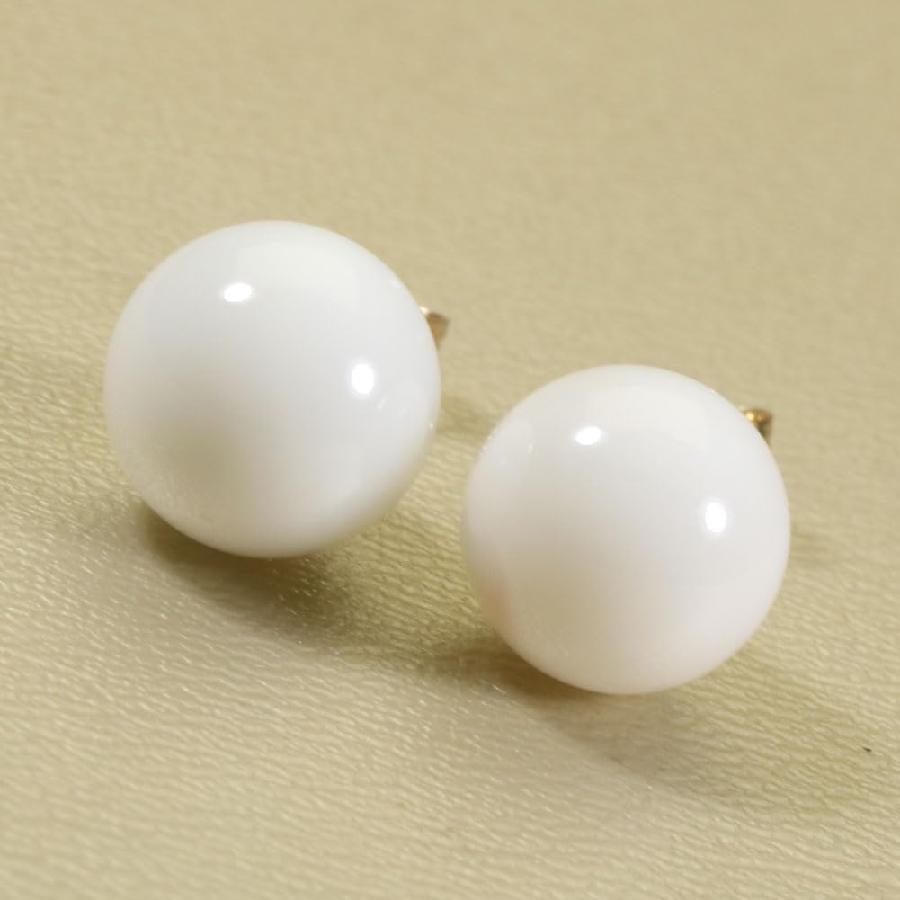 White coral round undyed earrings, gold-filled, beads,