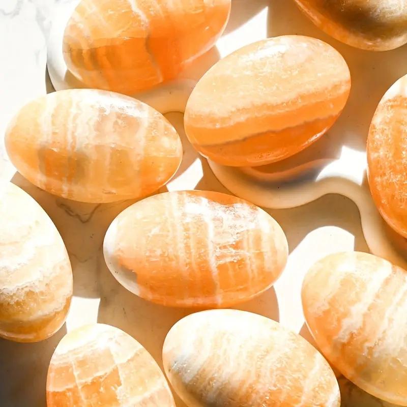 

1pc Orange Calcite Palmstone,Palmstone for Home Decoration Stone Valentine s Day/Anniversary,Holiday Gift. 50-70mm