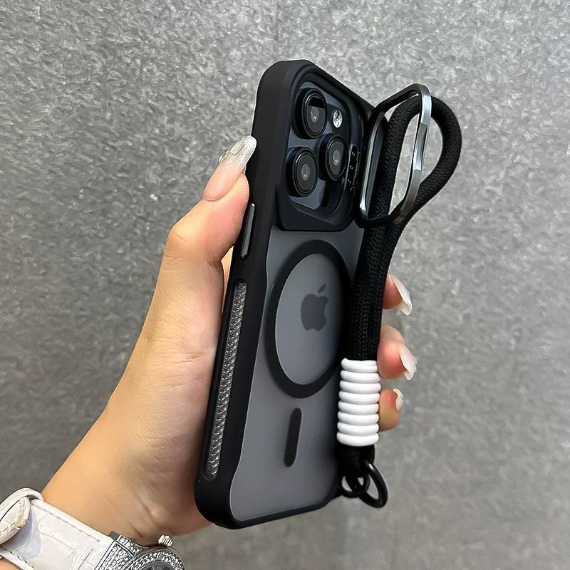 Objektyvo laikiklis Magnetinis Matinis Telefono Dėklas iPhone 16 15 Plus 14 13 12 Pro Max Riešo Dirželis Minkštais Kraštais Silikoninis Smūgiams Atsparus Viršelis