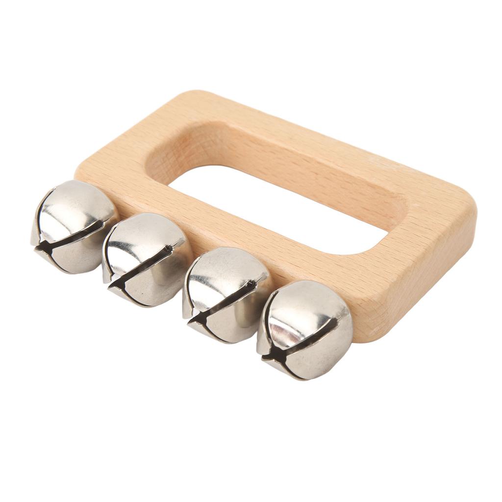 Dance Hand Bell Wooden Rectangle Handle Metal Jingle Bells Portable Percussion for Performance