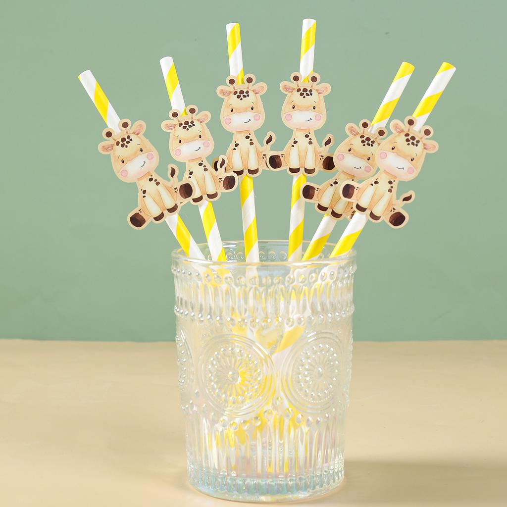 6pcs Animal Paper Drinking Straw LIon Tiger Jungle Birthday Party Forset Safari Party Supplies Kids Wild One Birthday Decoration