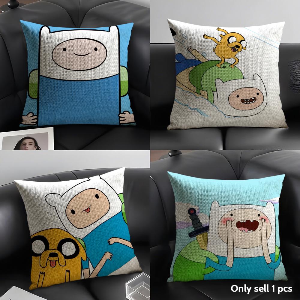 Cartoon A-Adventure Time Cushion Cover Natural Linen Organic Fabric Double-Sided Printing Sofa Home Decor Gift Pillow Case