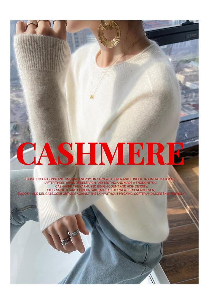 Women's Cashmere Round Neck Sweater: Solid Color, Long Sleeve, Autumn/Winter Knit Top
