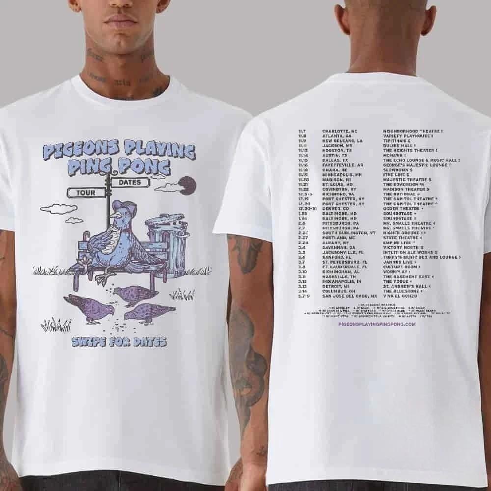Pigeons Playing Ping Pong Swipe For Dates 202526 Dates List TShirt S5XL Unisex T-Shirt S