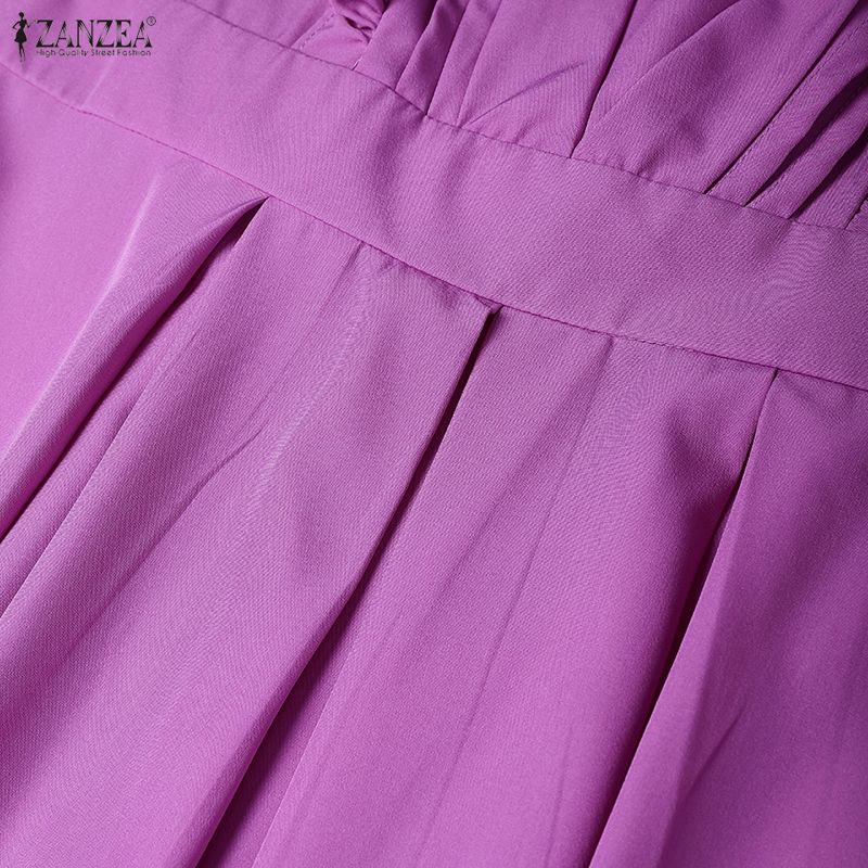 ZANZEA Muslim Casual Round Neck Long Sleeve Women Dresses