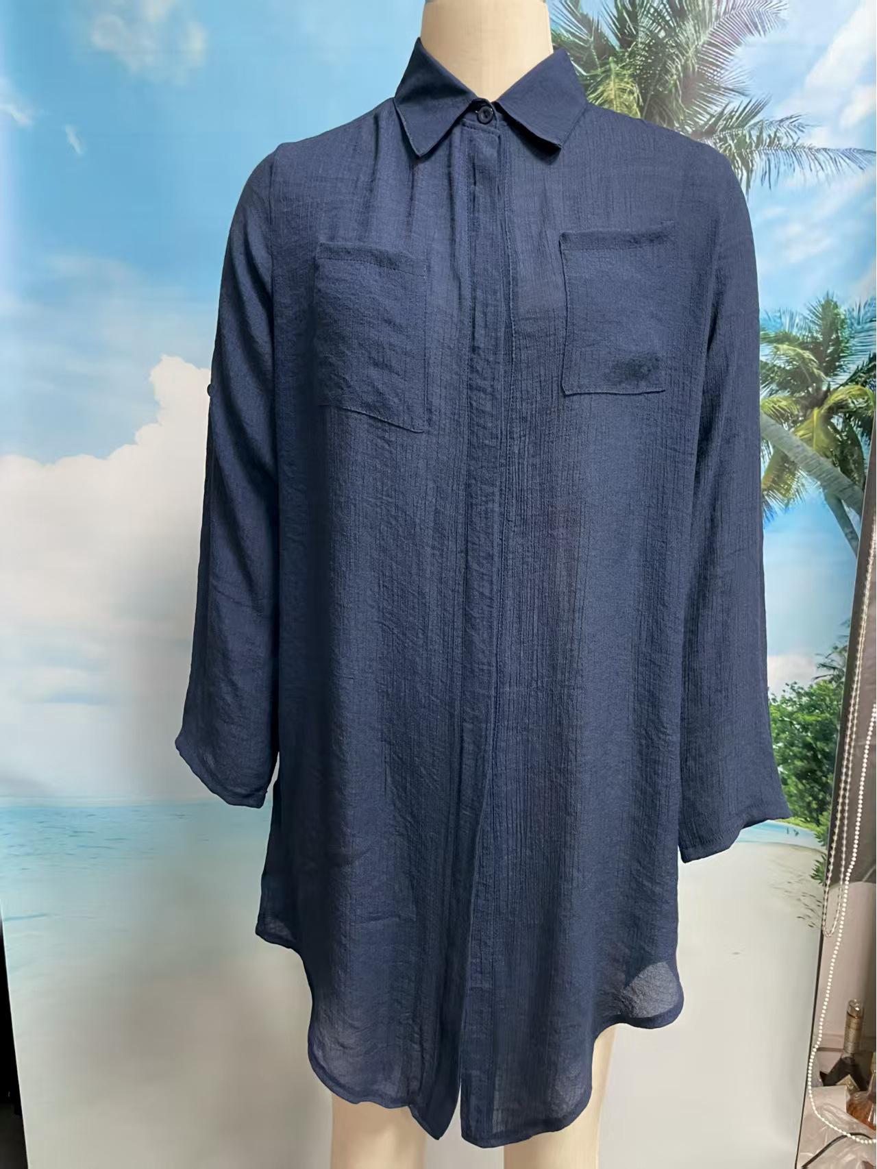 Европейско-американский пляжный стиль - Солнцезащитная рубашка - Женская пляжная одежда для отпуска One Size сапфир синий