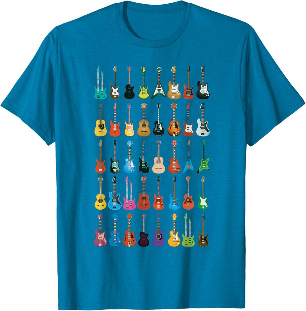 Guitar Collection Graphic Tee Music Lover Gift Short Sleeve Casual Cotton T-Shirt for Men