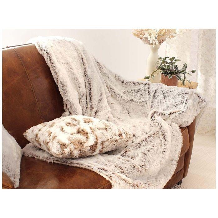 Plaid - Évasion - Doux Effet Peluche - Doublé Polaire - 130 X 160 Cm - Marron