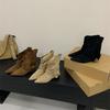 Botines marrones puntiagudos con realce interior, botines cortos, zapatos de mujer 2025 otoño e invierno, botas apiladas de media caña, botas cowboy occidentales