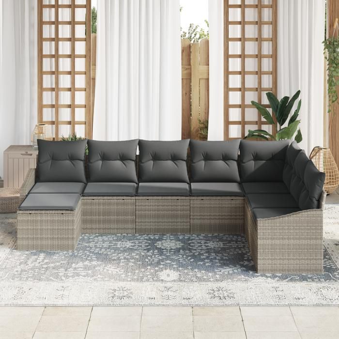 VidaXL Ensemble de canapé de jardin de 8 pièces avec coussins gris clair en poly rotin 3346842