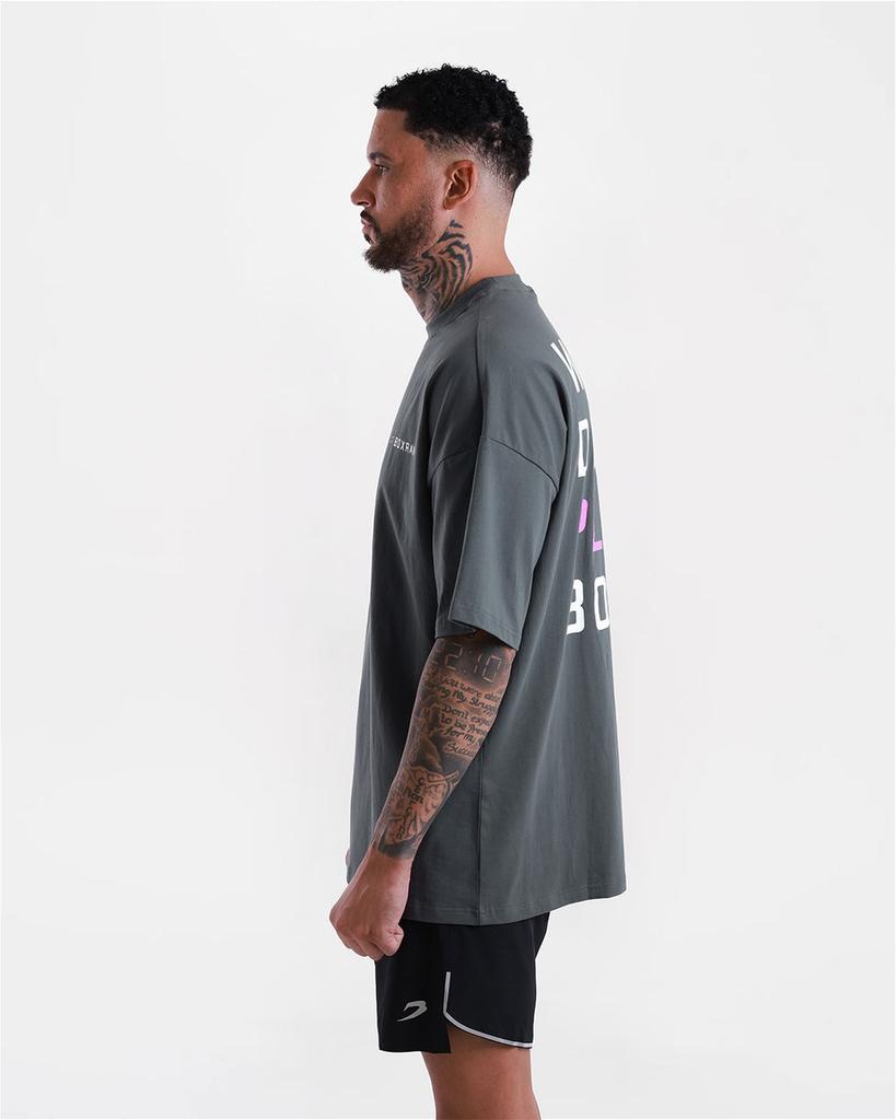 BOXRAW We Dont Play Boxing Oversized T-Shirt - Men'S M Bxrw-U-Wdpbt [Grey/Pink] (D Type)