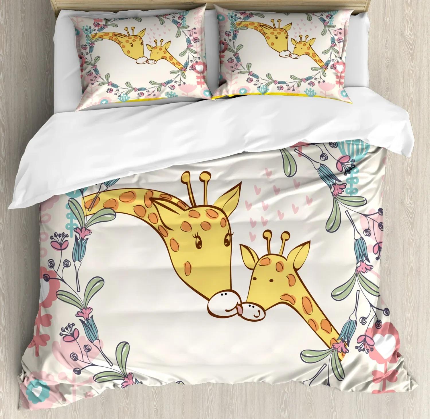 

Cartoon Giraffe Duvet Cover King Queen Tropical Animals Bedding Set for Kids Boys Girls Lovely Wildlife Polyester Quilt Cover AU King 240x210cm