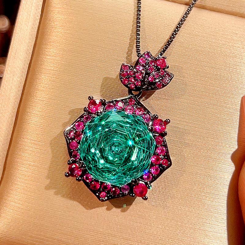 Jewelry Copper Bottom Gold-Plated Millennium Chepala Green Light Luxury Set Main Stone 14-10Mm