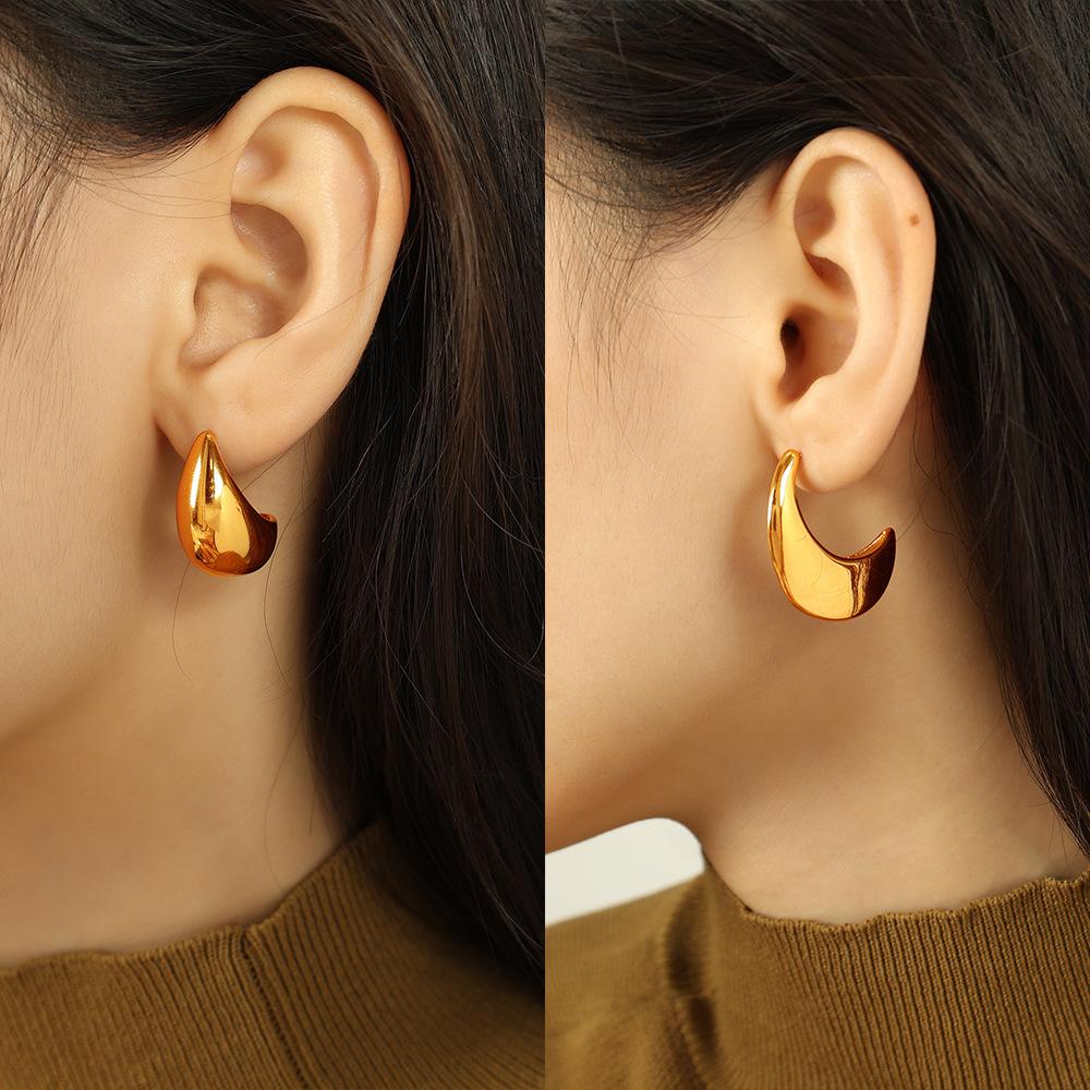stud earrings women's cold wind metal water drop earrings simple no earrings trendy European and American style