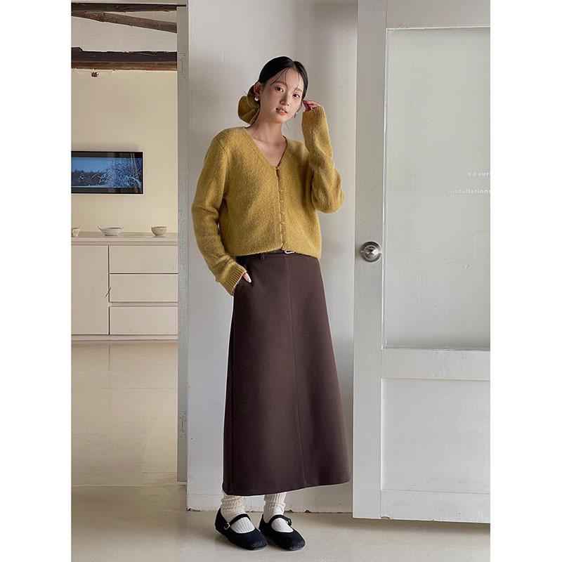 Ge Ming Korean Style Woolen A-line High-Waisted Skirt for Women - Winter Collection N405B M (Waist 100-115 cm)