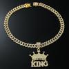 Biżuteria Łańcuch Kubański KING Litera Korona, Męski Streetowy Cool Diamentowy Wisiorek Europejski i Amerykański Naszyjnik Hip Hopowy