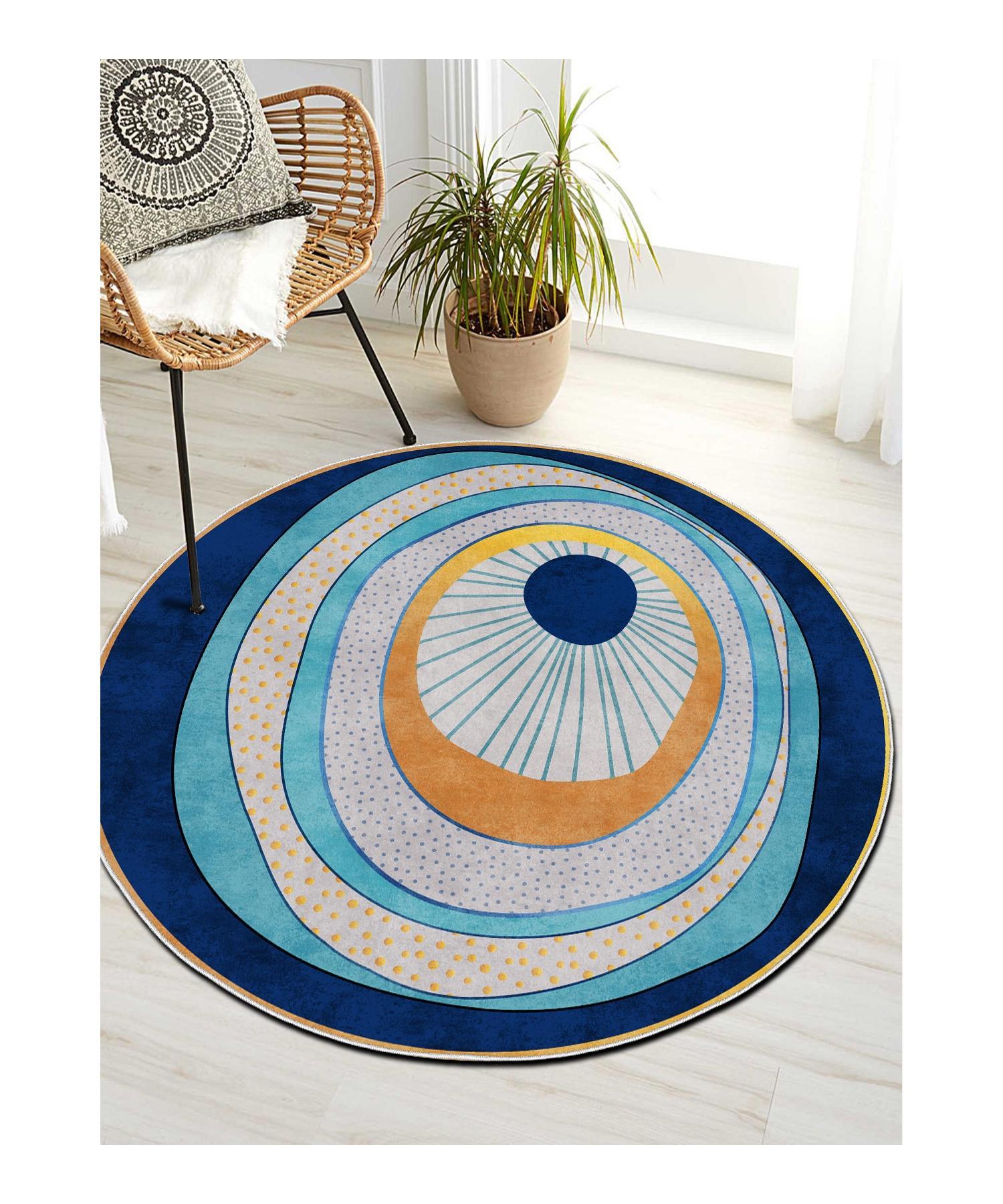 

Digital Printing Non-Slip Base Machine Washable Evil Eye Bead Round Carpet, Bath Mat-n16
