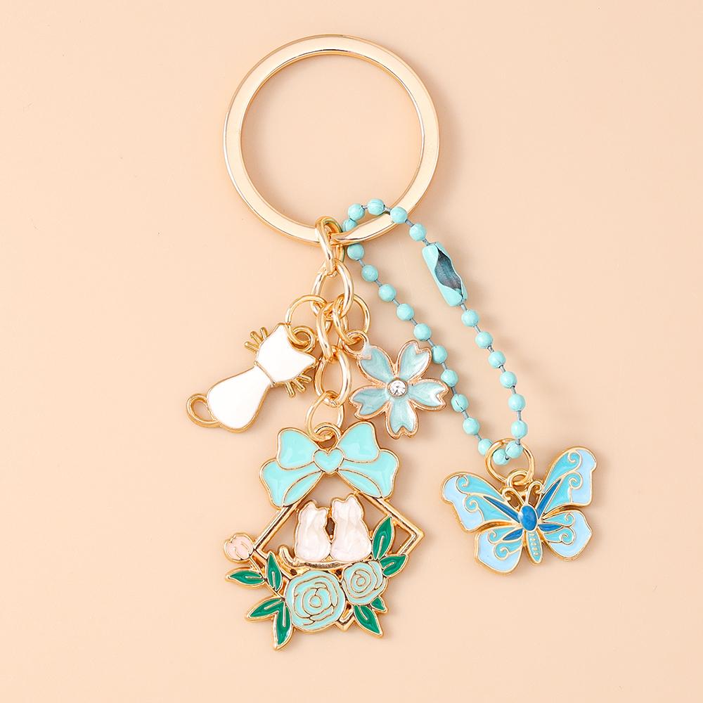 Pretty Flower Wreath Keychain Women Girls Cat Rabbit Butterfly Key Ring Pendants for Handbag Decor DIY Key Chain Jewelry Gifts
