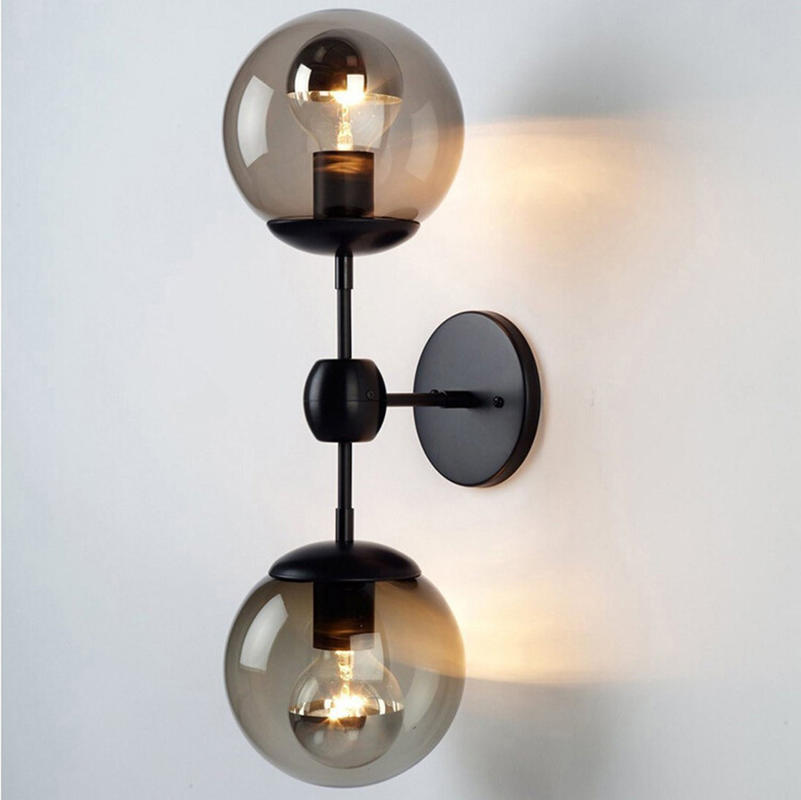 

13cm Wrought Iron Double Head Glass Kinkiet, 220V E27 Cafe Creative American American Retro Kinkiet, Black No Bulb
