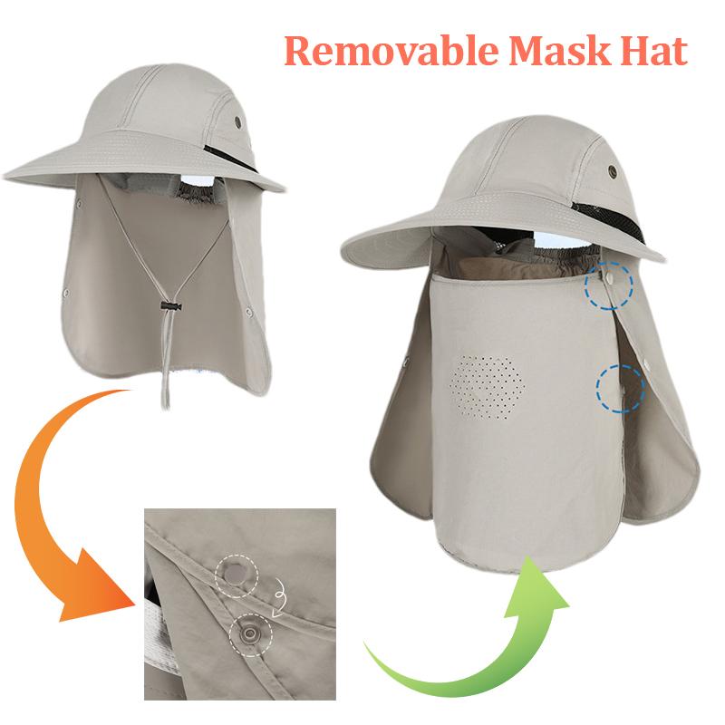 Fishing Hat With Mask Removable Sun Hat Cap Outdoor Sun Protection Wide Brim Camping Hunting Hiking Mask Scarf Hats Waterpeoof Fisherman Hat