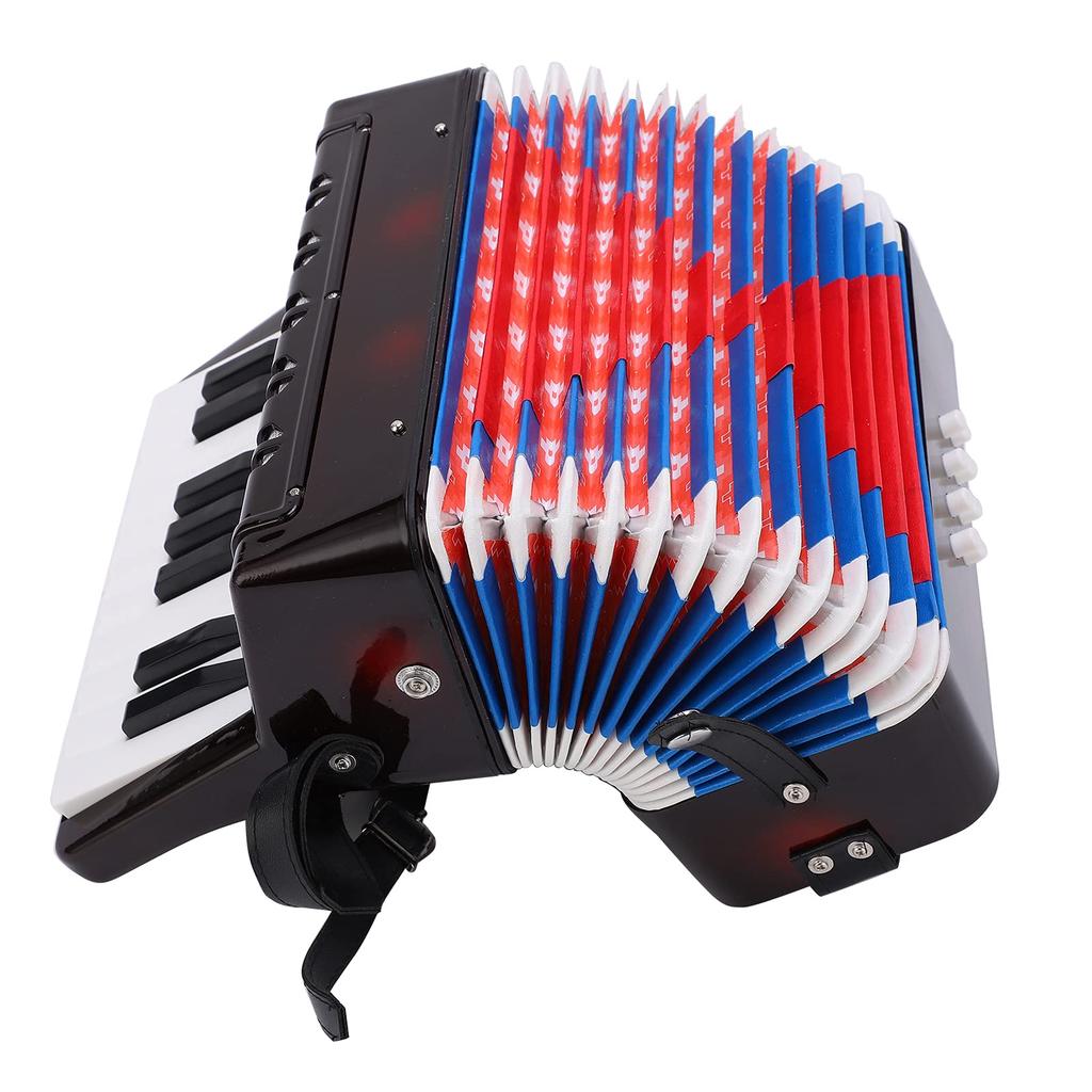 Toy Mini Accordion for and Beginners At Home with Strap Accordion, 17-Key, 8-Bass Accordion, Piano, Music, Playing, Practice, Easy-to-Use (Black)