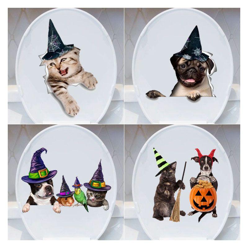 Kitten Puppy Pumpkin Halloween Sticker For Festive Home Decoration**