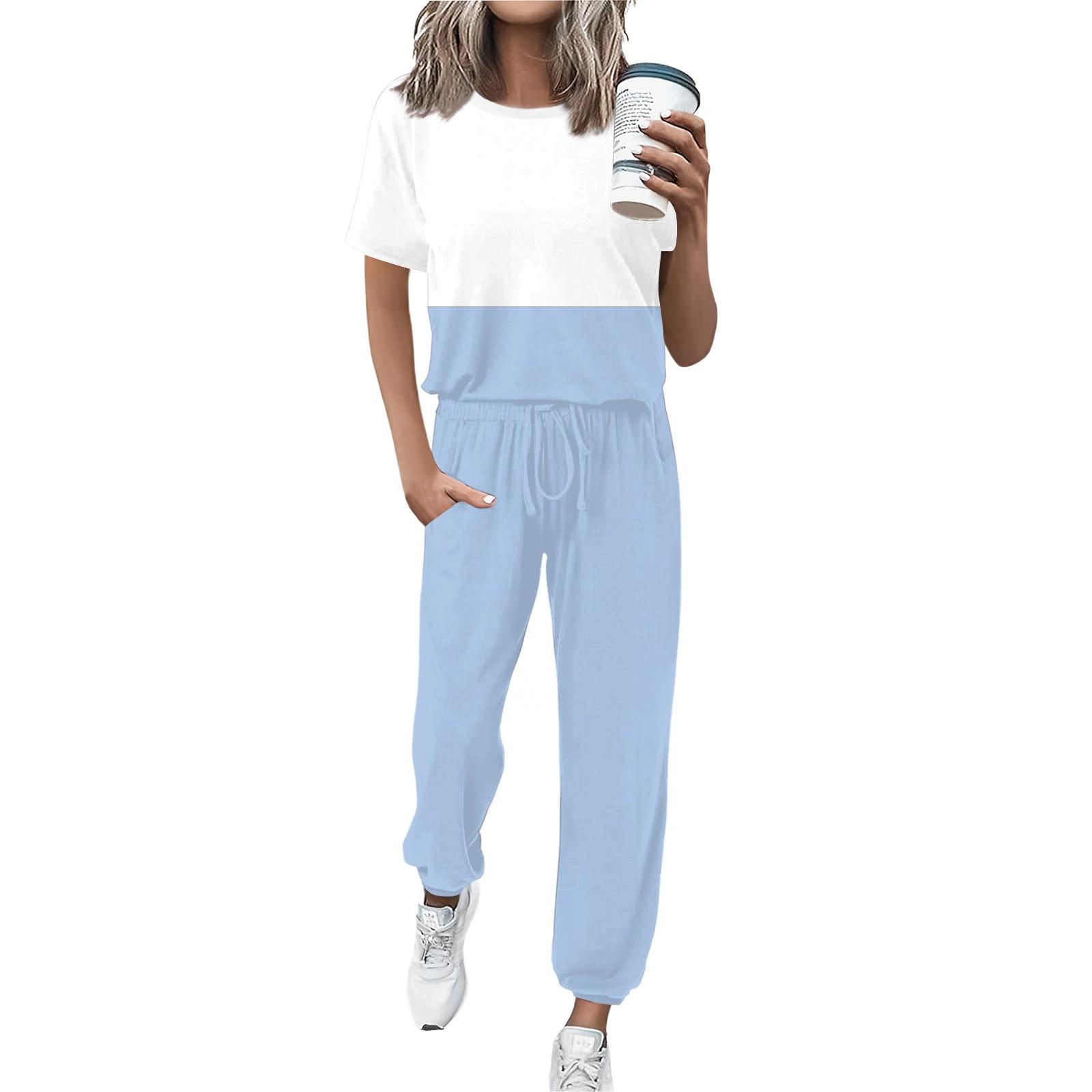 

Женский спортивный костюм с круглым вырезом и коротким рукавом, свободные брюки XL небесно-голубой