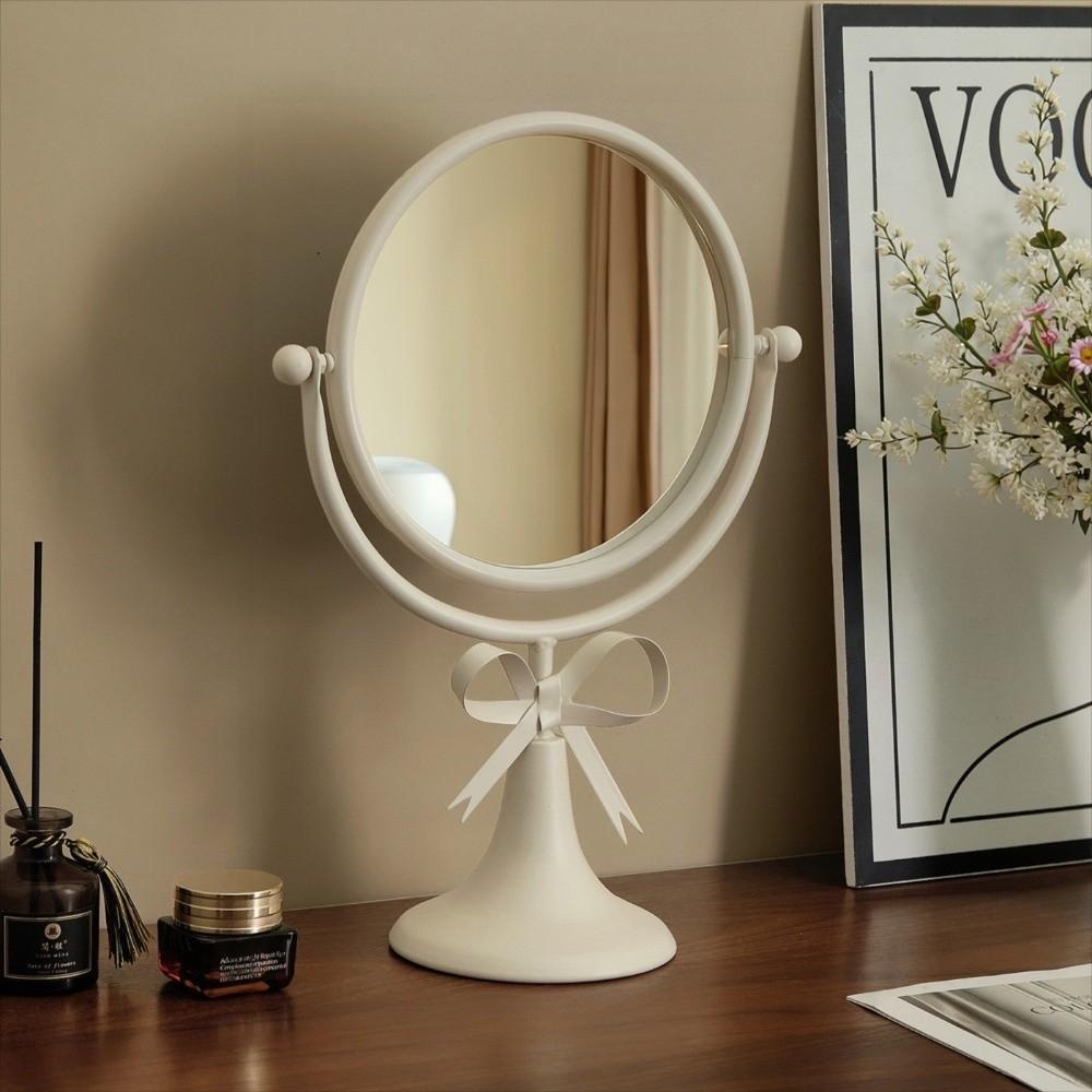 Oval Makeup Mirror Light Luxury Desktop Stand Mirror Makeup Tool Bow Vanity Mirror  TableTop