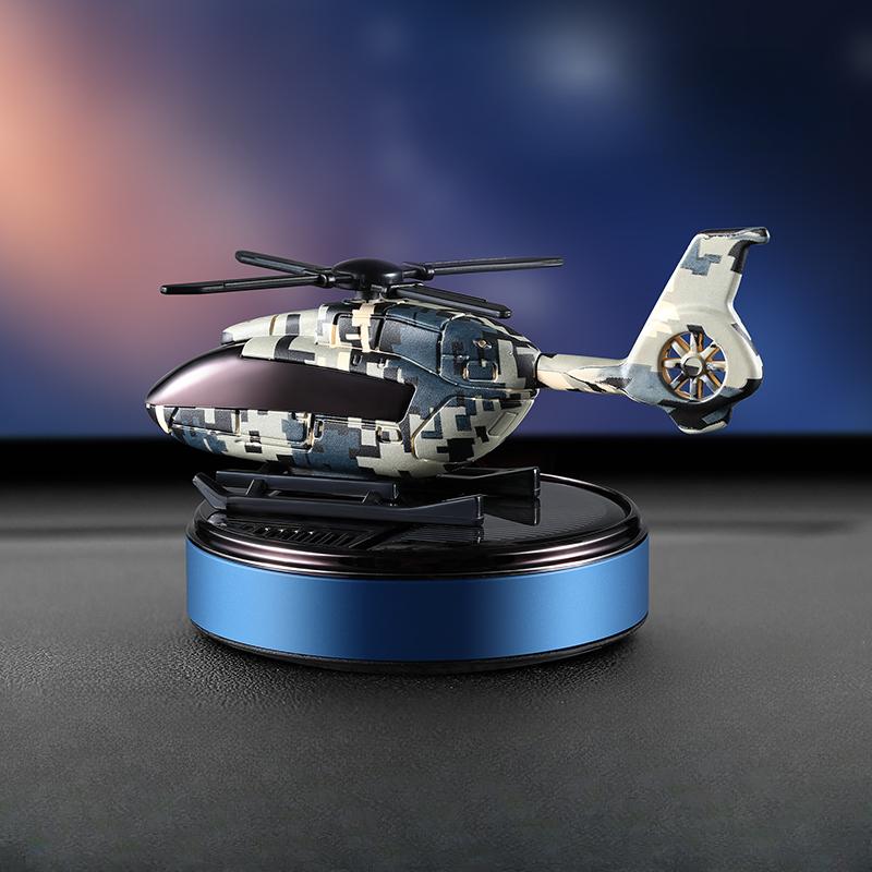 

Автомобильный солнечный автоматический вращающийся освежитель воздуха, приборная панель автомобиля, камуфляж, вертолет, украшение для духов, удаление запаха темно-синий