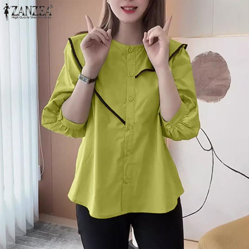 

ZANZEA Женская повседневная летняя блузка с круглым вырезом и рукавами 3/4