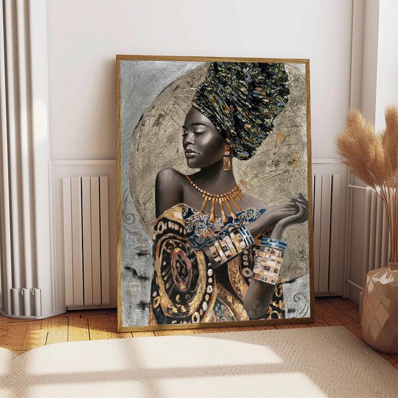African Woman Canvas Paintings African Girl with Flower Art Posters and Prints Wall Art Pictures for Living Room Decor Cuadros