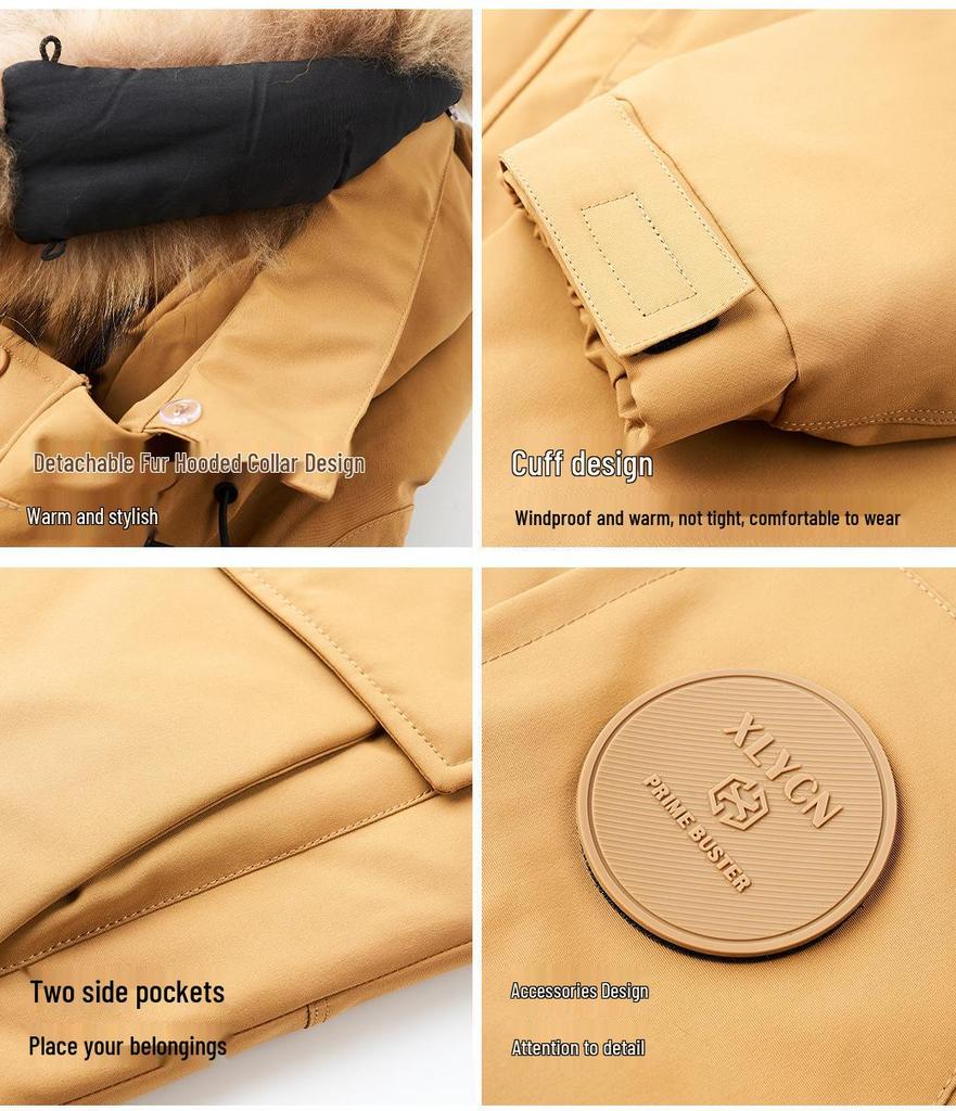 Men's 2025 Winter Hooded Down Jacket with Detachable Fur Collar, Thickened and Fashionable