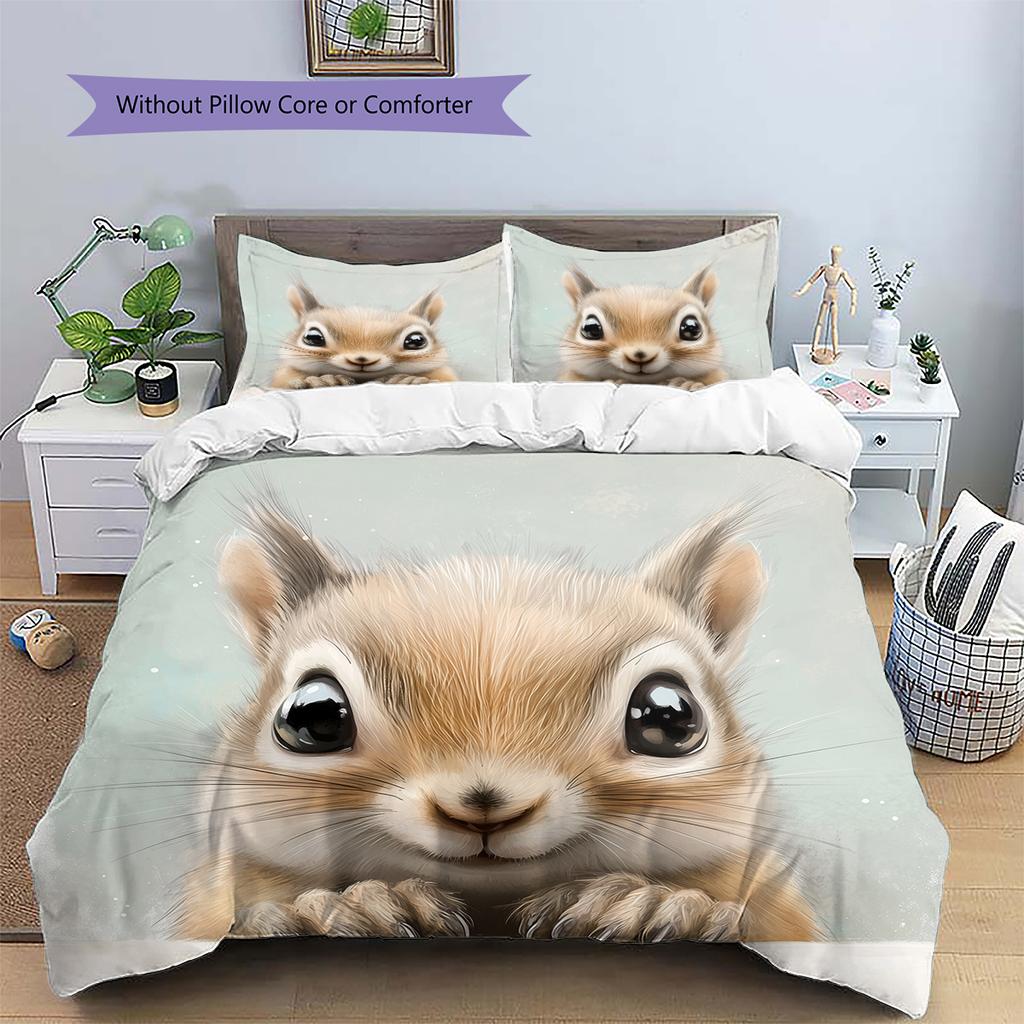 Cute Squirrel Pattern Bedding Home Decoration Birthday Gift (1 * Duvet Cover + 2 * Pillowcase, Without Core)
