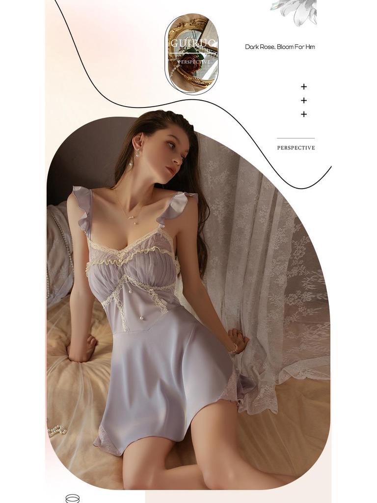 Plus Size Backless Ice Silk Push-Up Camisole Nightgown Robe Set