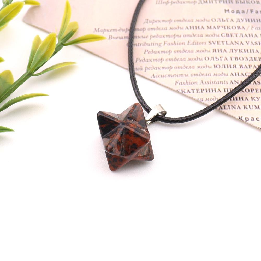Natural Stone Crystal Agate, Large 24Mm Kabar Star Amethyst Pendant, Geometric Hexagram Necklace N757.