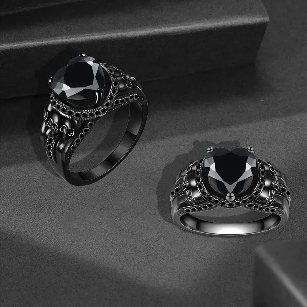 Joyería Gótica Anillos de Calavera Negra Anillos de Motociclista Accesorios de Vampiro Halloween Anillos de Compromiso Góticos para Mujeres Regalos