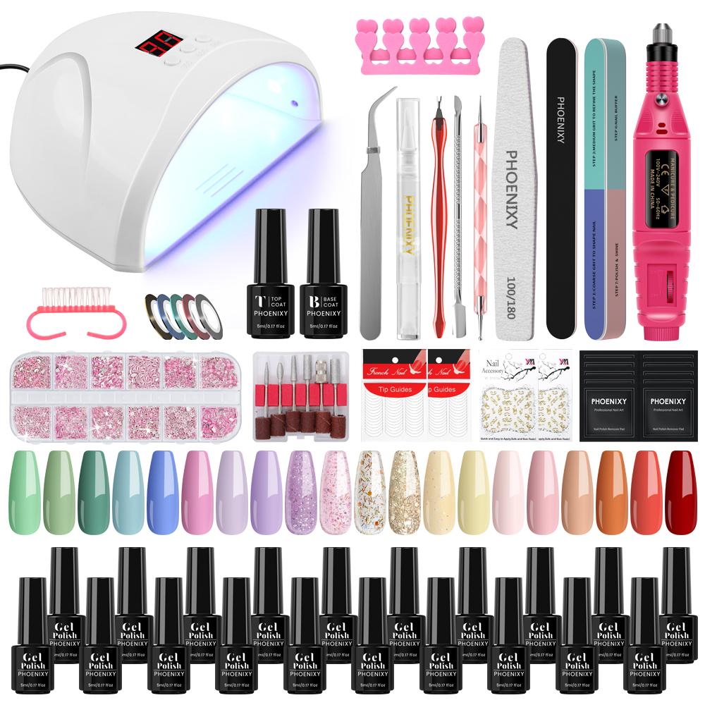 PHOENIXY 36W Nail Dryer Manicure Set Kit with Gel Nail Polish Set and Nail Art Tools