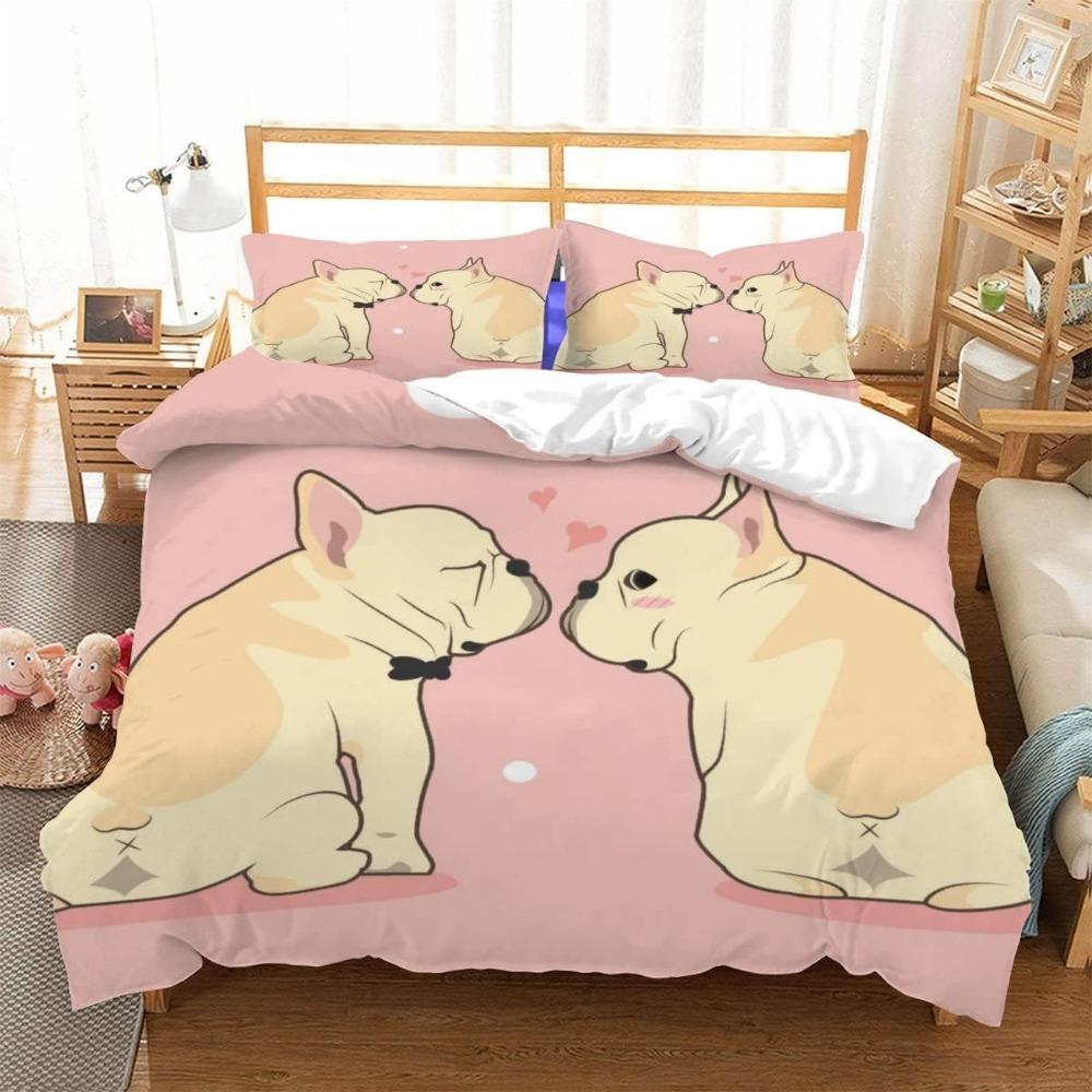 French Bulldog Duvet Cover Set Cute Animal Pattern Bed Set 3D Print Pet Dog Bedding Set for Children Boys Girls Adults 3-Piece