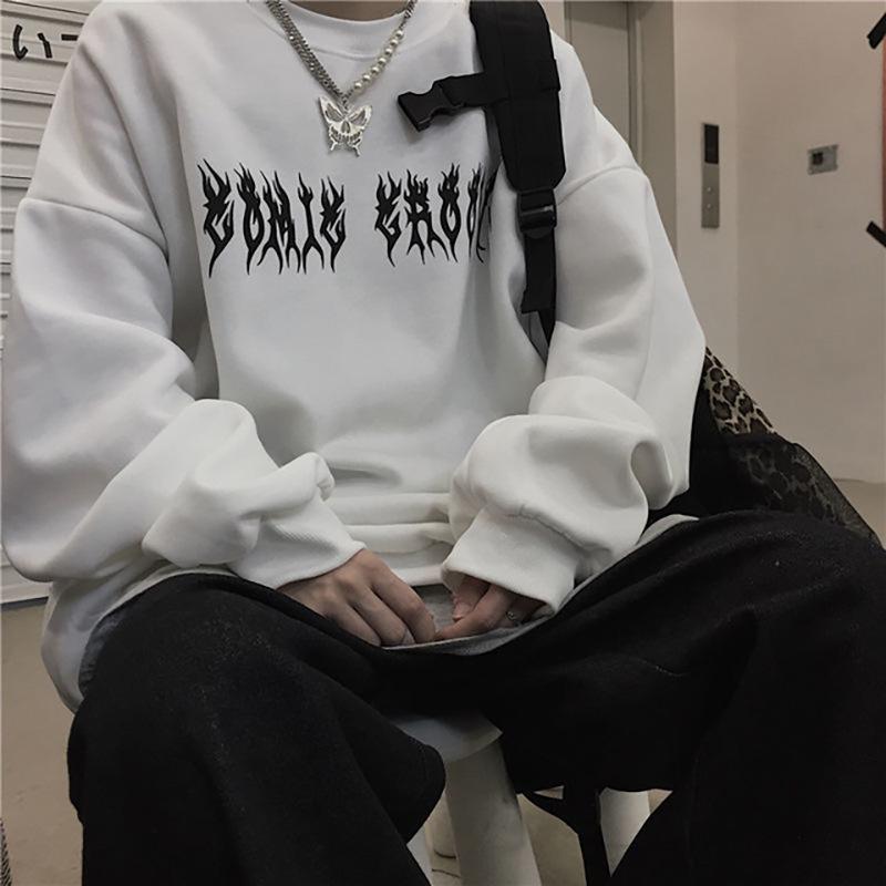 Unisex Retro Y2K Letter Print Fleece Sweatshirt: European & American Autumn Streetwear