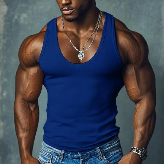 

Тяжелый жилет в американском стиле для мужчин, верхняя одежда, толстая ребристая майка, облегающий спортивный дышащий базовый жилет в стиле хип-хоп для фитнеса XXXL синий