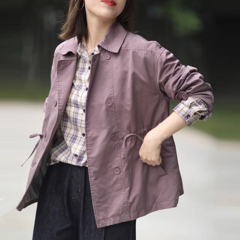 Neformální volná větrovka pro ženy jaro a podzim s klopovým límcem ve větších velikostech, oblečení pro matku středního věku