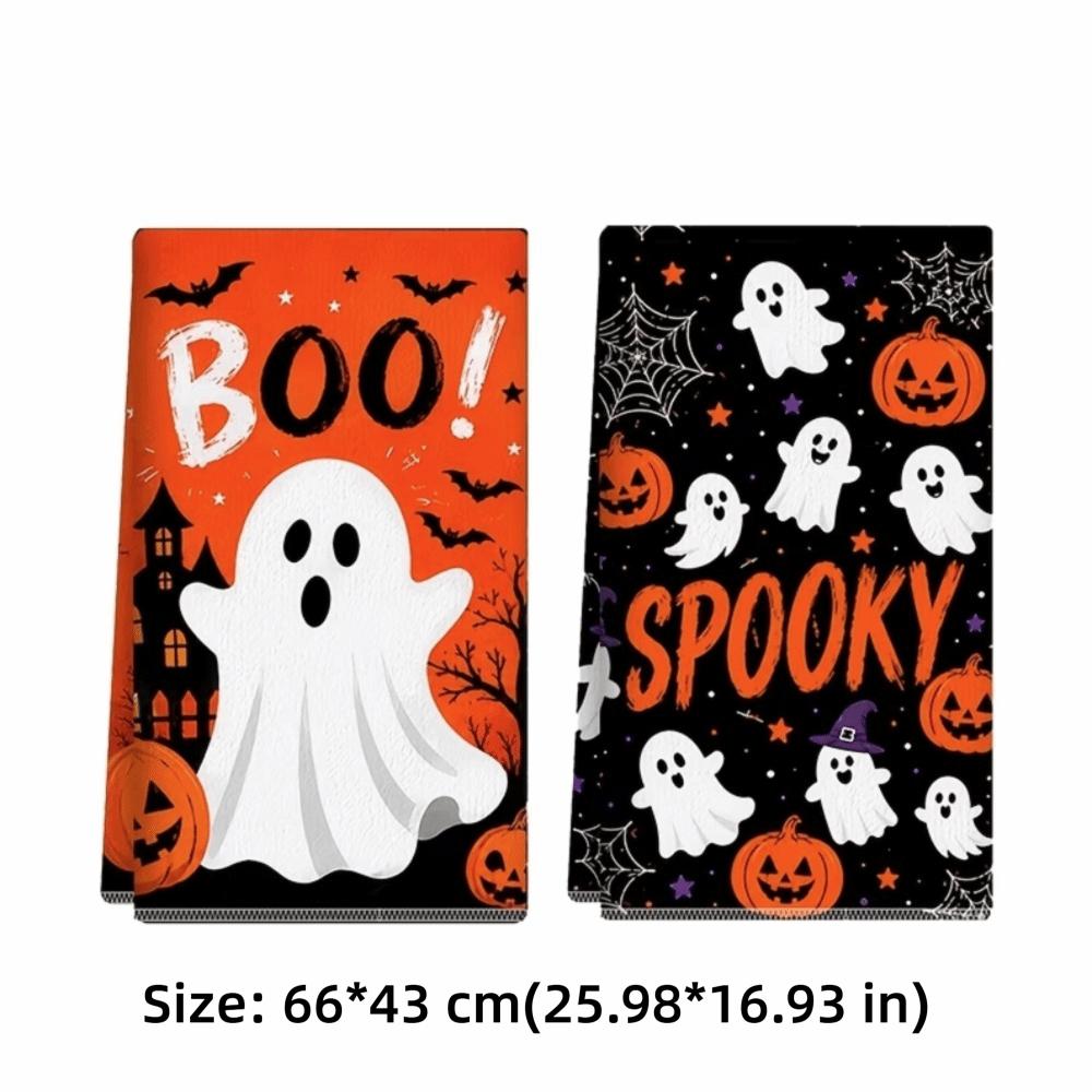2PCS Ghost Pumpkin Pattern Halloween Kitchen Towel Ultra-Fine Fiber Dish Towel Bathroom