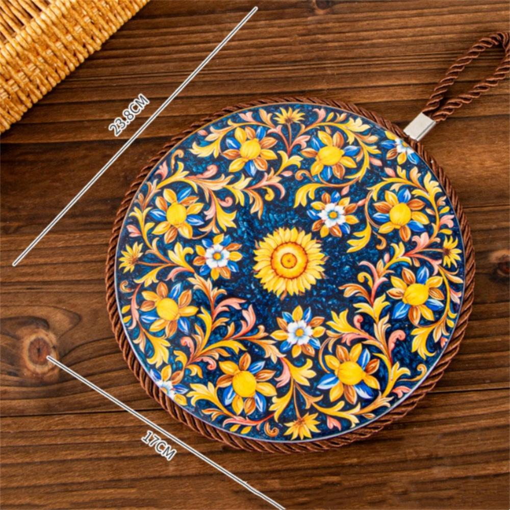 1pcs Ceramic Insulation Pad Ceramic Surface and Cork Bottom Construction with Hanging Rope Suitable for Serving Plates Cups Pans