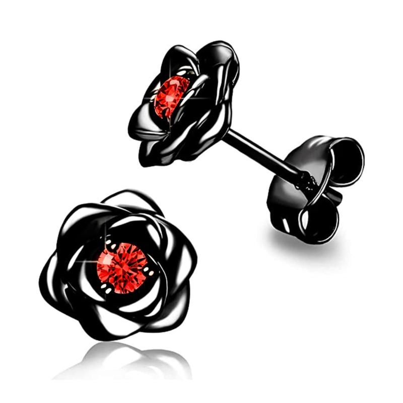 Huitan Exquisite Rose Stud Earrings for Women Luxury Sparkling Cubic Zirconia Temperament Sweet Flower Earrings Fashion Jewelry