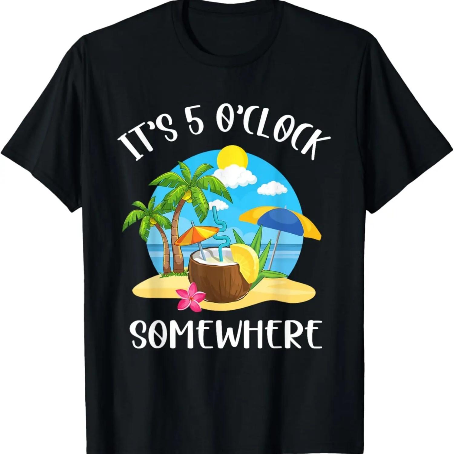 5 часов Где-то Лето Ретро Пляж Закат Пить Футболка S чёрный
